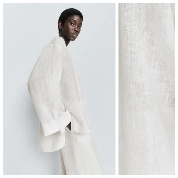 NWT. Massimo Dutti White 100% Linen Shirt with Wide Sleeves. Size XS. - Picture 3 of 11